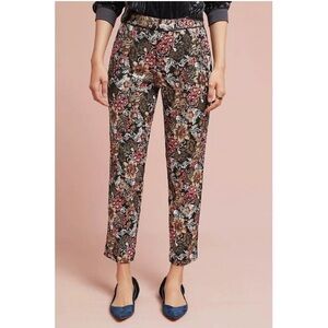 Anthropologie Maeve Jacquard Floral
Metallic Slim Trousers, Size 4